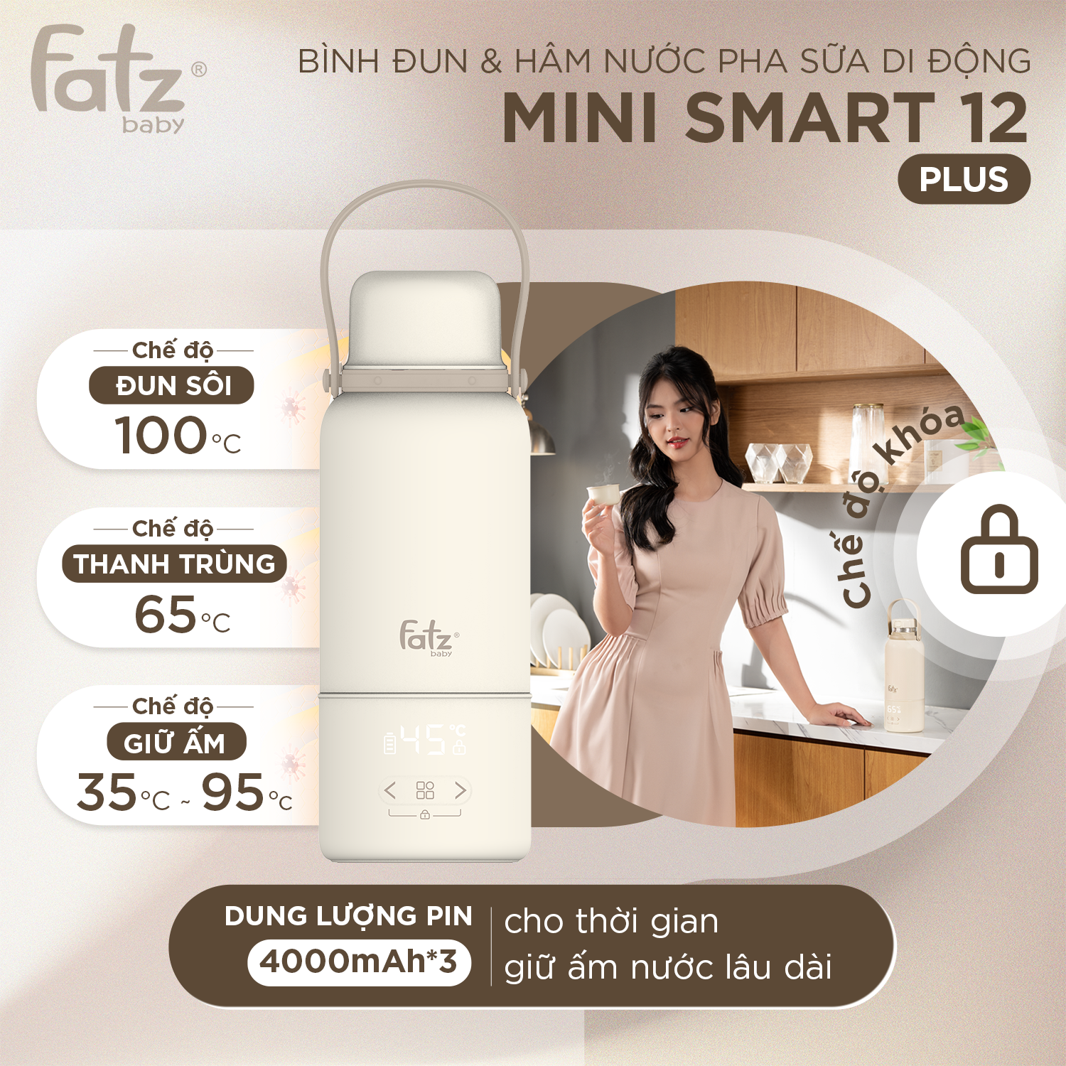 bình đun và hâm nước pha sữa di động mini smart 12 plus